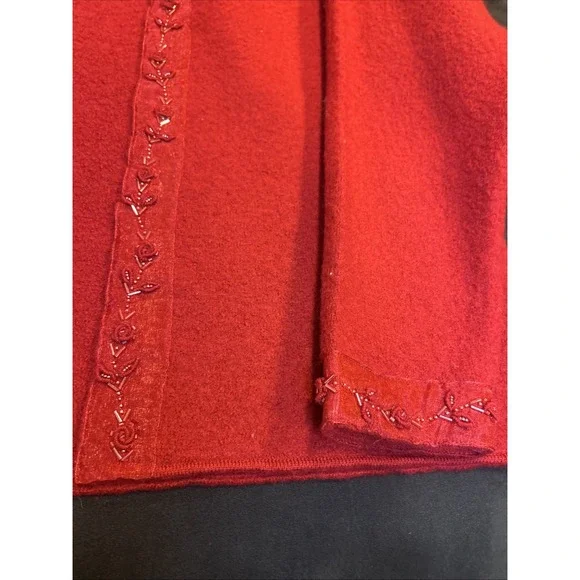 Alexandra Bartlett y2k vtg Red boiled wool cardigan sweater jacket Small Beaded - Picture 8 of 15
